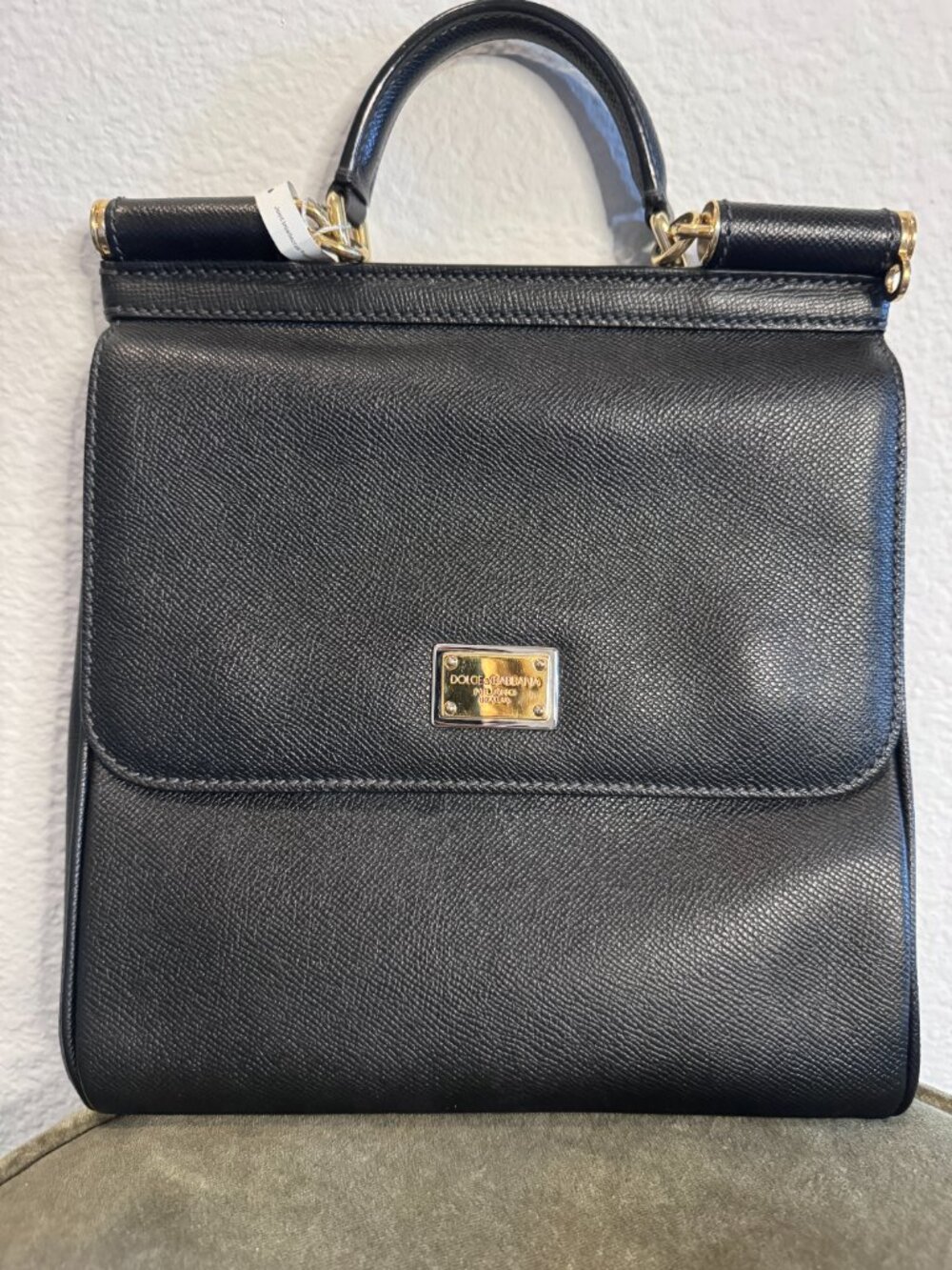 Dolce & Gabbana Black Leather Top Handle Shoulder Bag + COA - Picture 3 of 13